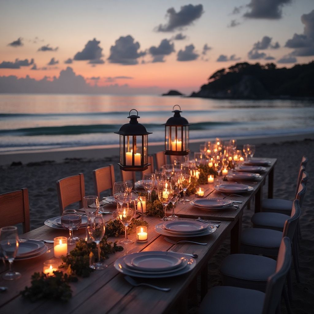 Exclusive private beach dinner setting